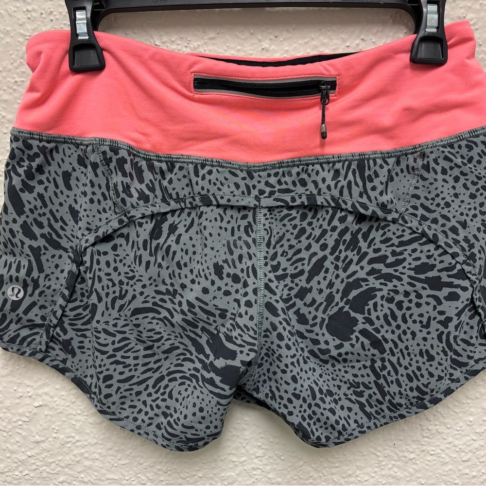 lululemon athletica Gray Patterned Running Shorts with Coral Waistband